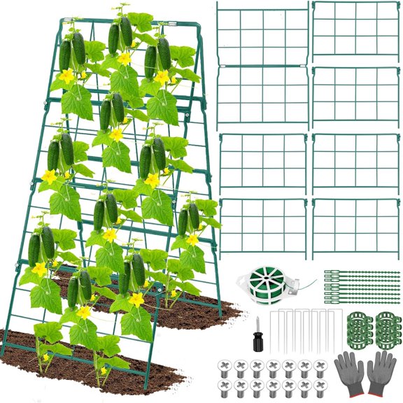17 x 42 Inch Garden Trellis for Raised Beds Foldable Climbing Plant Support Cucumber Trellis Outdoor A-Frame Metal Vegetable Trellis with Garden Supplies for Grape Tomato Peas Flower