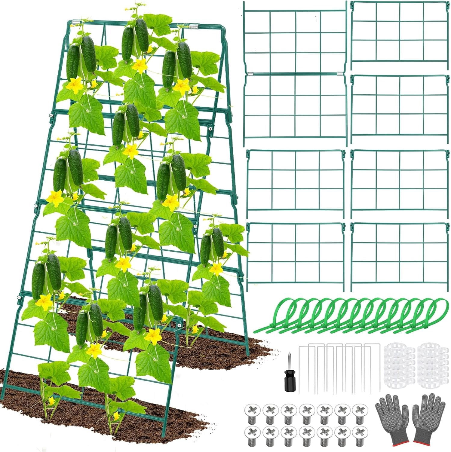 17 x 42 Inch Garden Trellis for Raised Beds Foldable Climbing  Support Cucumber Trellis Outdoor A-Frame Metal Vegetable Trellis with Garden Supplies for Grape Tomato Peas Flower