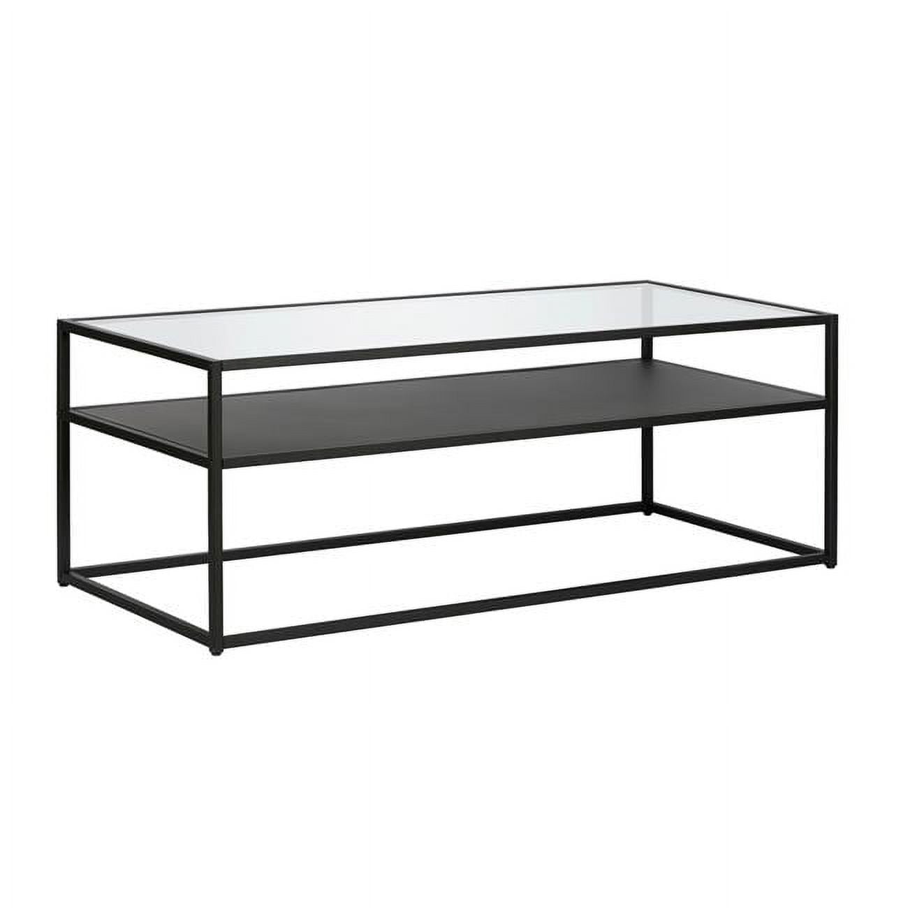 17 x 46 x 20 in. Black Glass Rectangular Coffee Table with Shelf