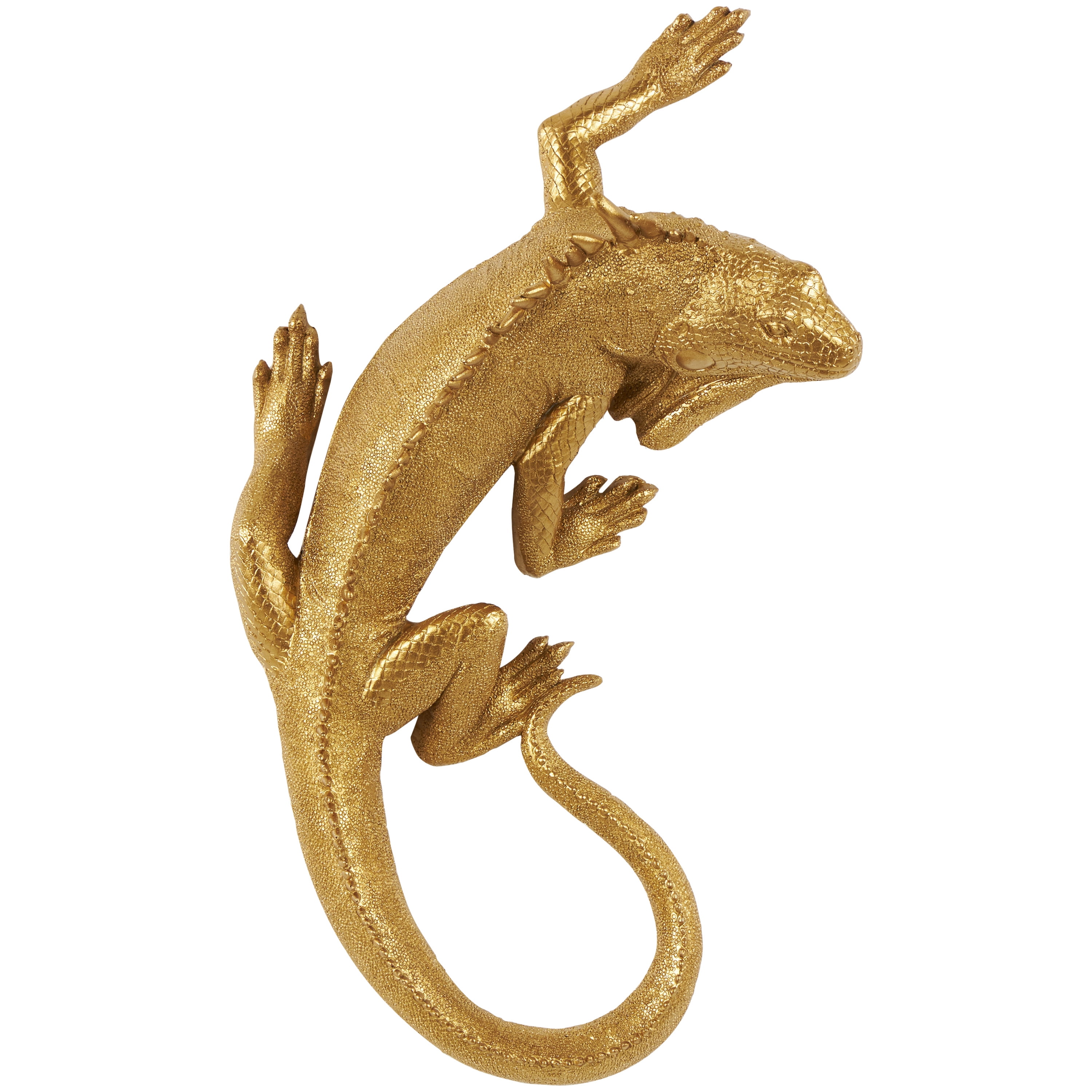 Gold Polystone Lizard Textured Climbing Home Wall Decor, 17" x 10" x 5", by DecMode
