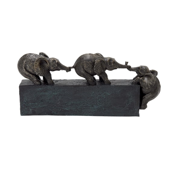 17" x 8" Black Polystone Elephant Sculpture, by DecMode