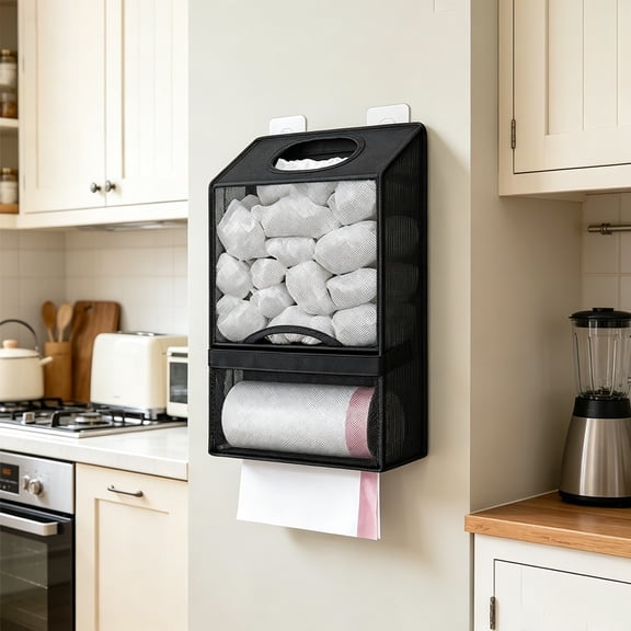 17"x10" Bag Saver Extra Large 2 In 1 Bag Holder Storage, Durable Mesh Grocery Hanging Dispenser Roll Organizer For Home Kitchen/Bathroom/Laundry, Multi-purpose For Daily