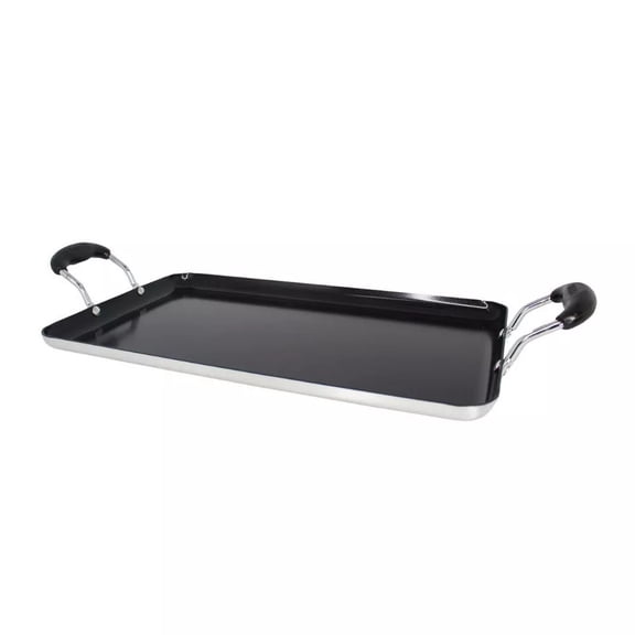 17"x10"Ceramic Double Burner Griddle Black: Stovetop Griddle, Aluminum, Hand Wash, Electric & Gas Compatible