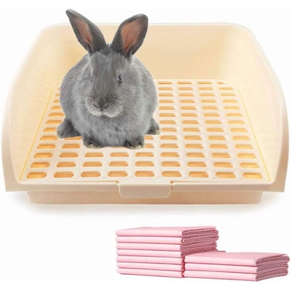 17"x13" Extra Large Rabbit Litter Box with 10PCS Pee Pads, High Sided Plastic Bunny Rat Ferret Litter Box with Removable Grid, Indoor Guinea Pig Jumbo Corner Litter Pan for Small Animal Cage