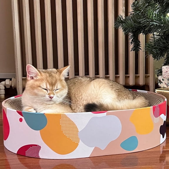 17"x13" Oval Cat Scratcher Lounge Bed - Long-Lasting Furniture Protector Couch, Comfortable Rest/Scratch Spot for Indoor Cats/Kittens