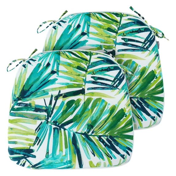 17"x16"x2" U-Shape Chair Cushions with Ties 2 Count, Outdoor Indoor Waterproof All Weather Seat Pads Decoration for Patio Garden Dining Office - Green Palm Leaves