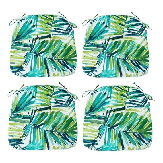 17"x16"x2" U-Shape Chair Cushions with Ties 4 Count, Outdoor Indoor Waterproof All Weather Seat Pads Decoration for Patio Garden Dining Office - Green Palm Leaves