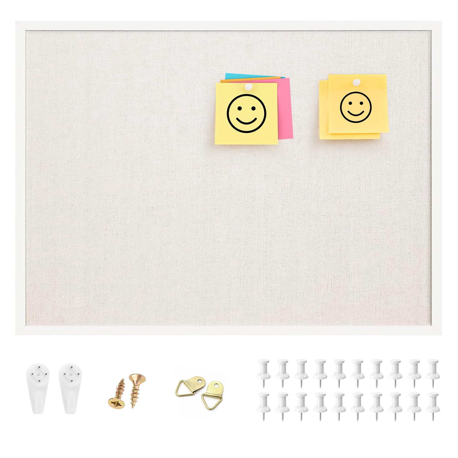 17"x23" Inch Linen Cork Board  White Frame With 20 Pushpins Bulletin Ideal For School Home & Office