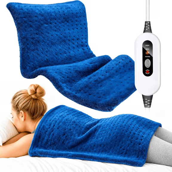 17''x33'' XXXL King Size Heating Pad with 4 Temperature Settings & 2 Auto-Off Countdown Timers, Pain Relief for Back/Neck/Shoulders/Abdomen/Legs, Christmas Gifts for mom dad (Blue)
