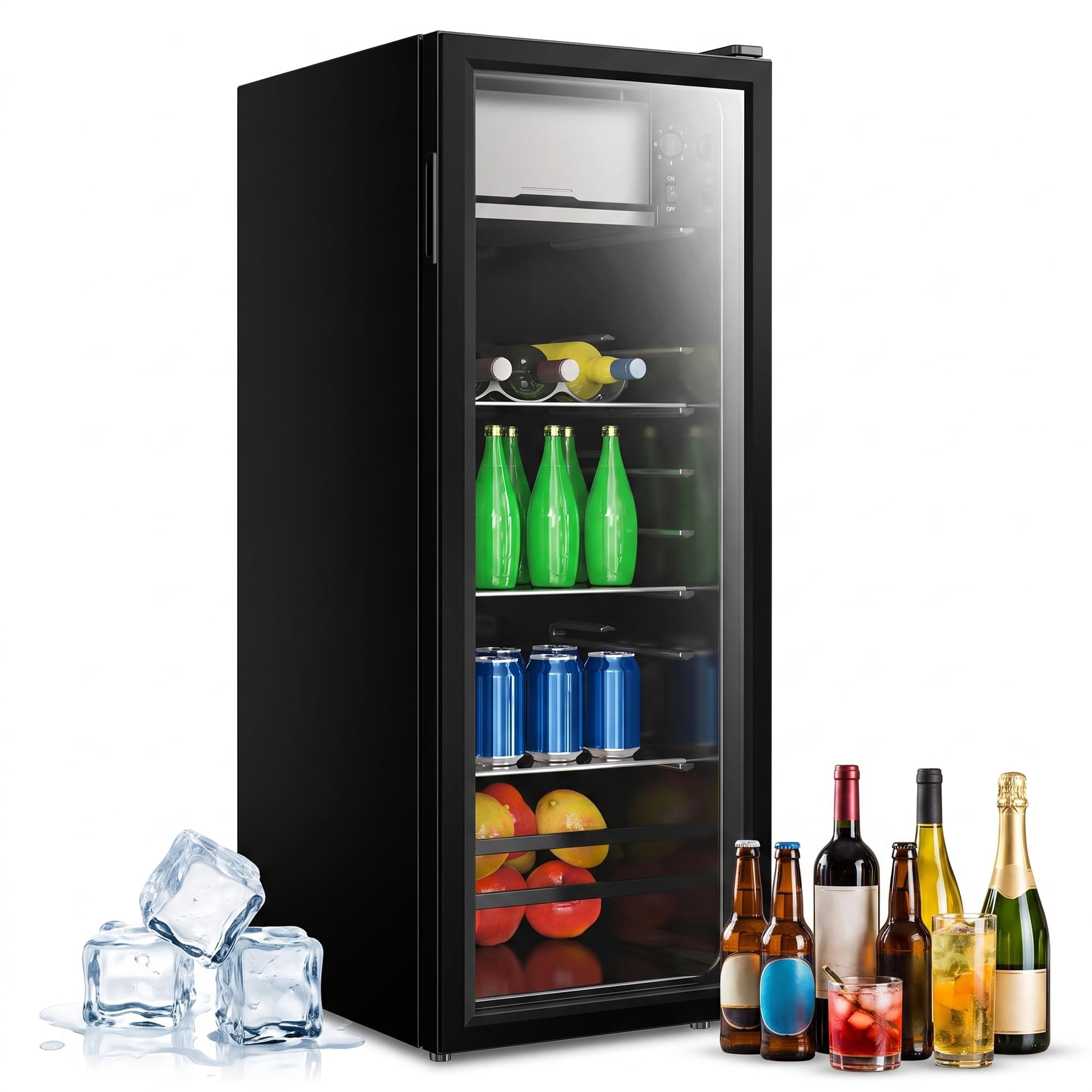 170 Can Beverage Refrigerator Wine Cooler, Digital 7‑Level Temperature Control Mini Fridge 32‑50°F, Humidity Lock Double Tempered Glass Door, Freestanding Drink Cooler for Home Bar Office Dorm