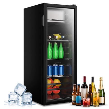 170 Can Beverage Refrigerator Wine Cooler, Digital 7‑Level Temperature Control Mini Fridge 32‑50°F, Humidity Lock Double Tempered Glass Door, Freestanding Drink Cooler for Home Bar Office Dorm