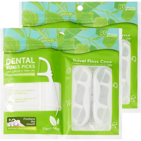 170 Count Mint Twin-Line Dental Floss Picks with 4 Portable Mini Travel Cases, Resealable Storage Adult Flossers for Home & On-the-Go Oral Care