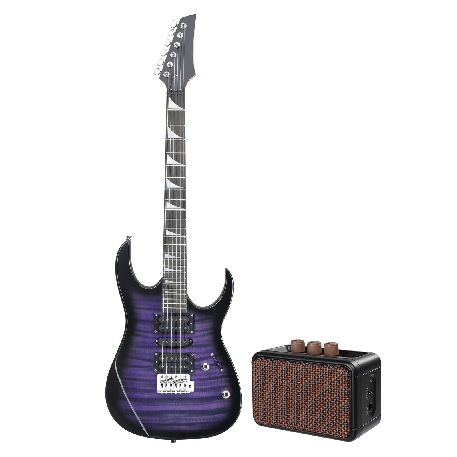 170 Model 39in Electric Guitar HSH Pickups Black Complete Starter Kit for Hard Rock Tiger-striped, Purple