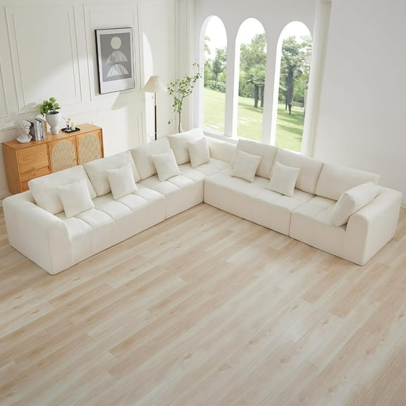 170''Modular Sectional Couches for Living Room, Cloud Boneless Compressed Sectional Sofa, Oversized L Shaped 7 Seater Upholstered Memory Foam Sofa, No Assembly, Chenille Beige