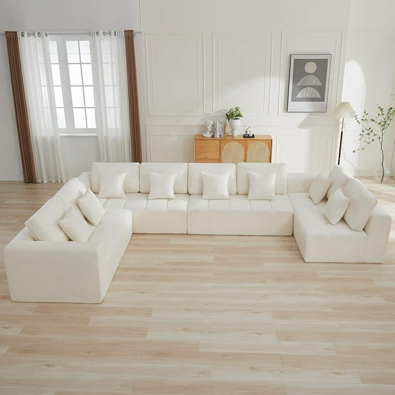 170''Modular Sectional Couches for Living Room, Cloud Boneless Compressed Sectional Sofa, Oversized U Shaped 8 Seater Upholstered Memory Foam Sofa, No Assembly, Chenille Beige