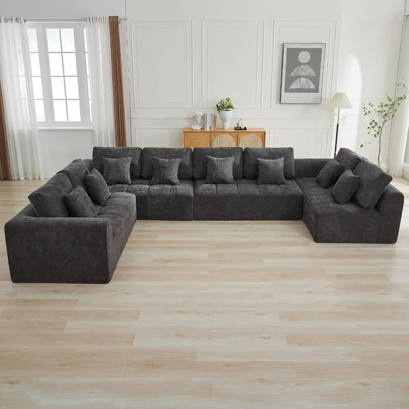 170''Modular Sectional Couches for Living Room, Cloud Boneless Compressed Sectional Sofa, Oversized U Shaped 8 Seater Upholstered Memory Foam Sofa, No Assembly, Chenille Gray