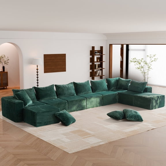 170" Oversized Modular Sectional Sofa 9 Seater U Shaped Upholstered Couches Cloud Couch with Deep Seat for Living Room, No Assembly Required, Green