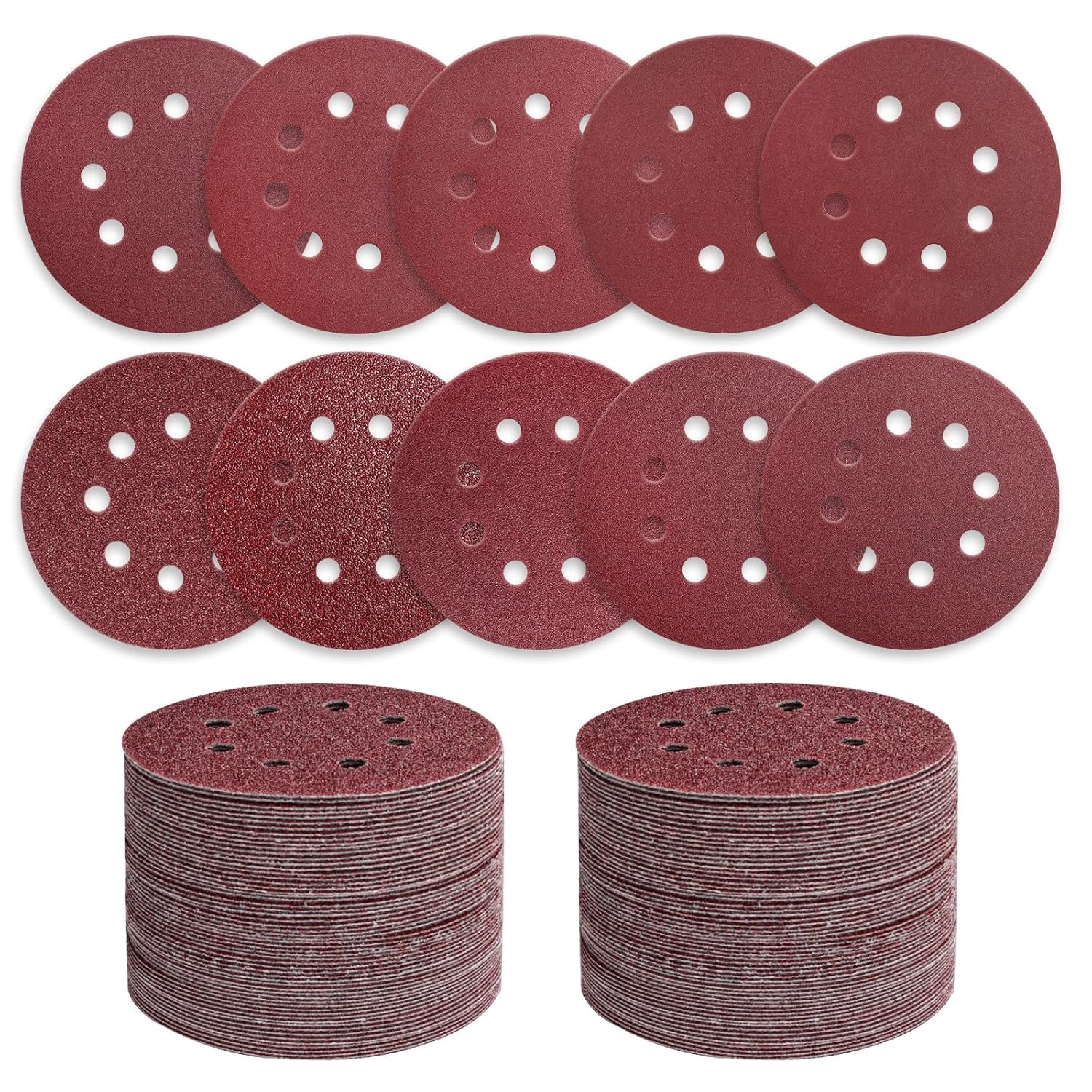 170 PCS 5 Inch 8-Hole Sanding Discs, Round Hook and Loop, for Random Orbital Sander 40 60 80 120 150 220 320 400 600 800 Grits, Sand Paper Assortment Pack