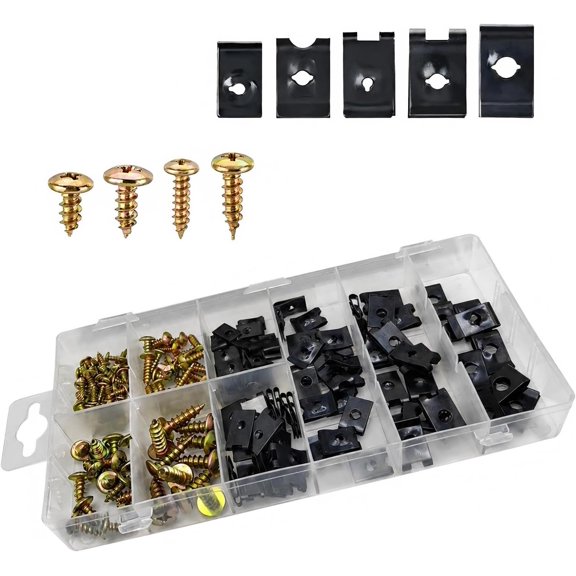 170 PCS Car Screw Assortment Kit, 9 Sizes U-Clip and Screws Body Fastener, Dash Door Panel Interior Replacement Clips, Universal for Most Cars Repair Accessories