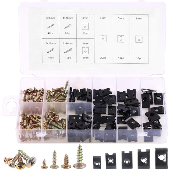 170 Pcs 9 Popular Sizes Black Phosphate Finish U Nut U Clips with Zinc Plated Phillips Screws Rust Resistant Assortment Kit
