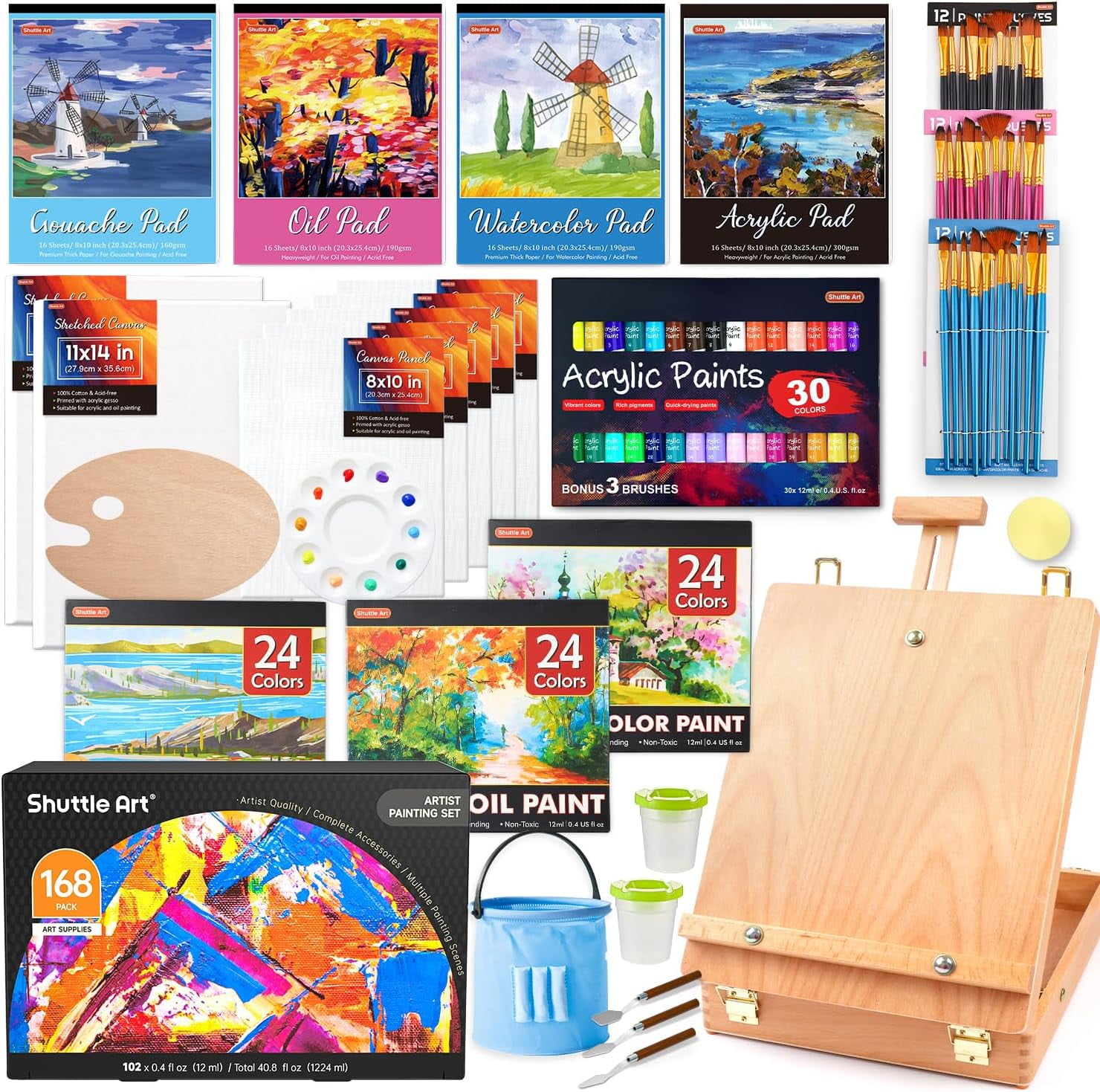 Shuttle Art 170 Pcs Painting Set, Acrylic, Oil, Watercolor