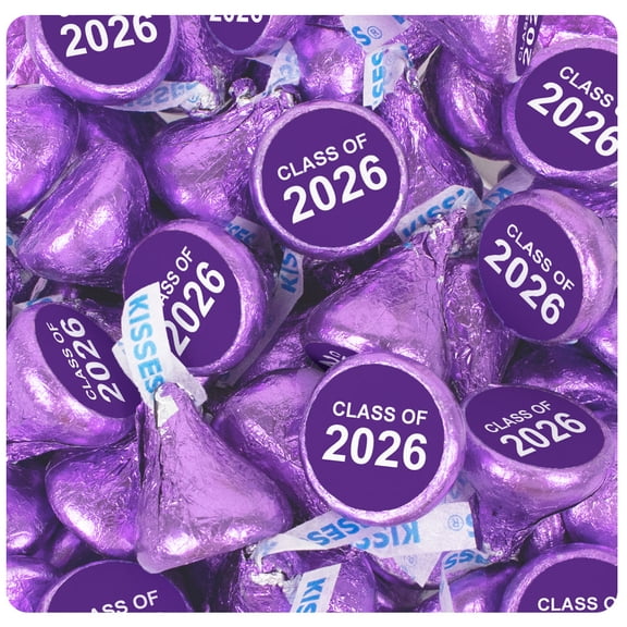 170 Pcs Purple Graduation Stickered Class of 2026 Chocolate Kisses (1.7lb Bag) - By Just Candy