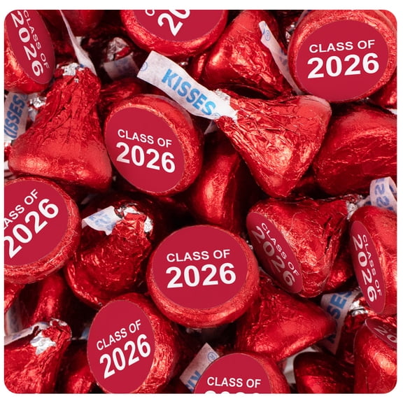 170 Pcs Red Graduation Stickered Class of 2026 Chocolate Kisses (1.7lb Bag) - By Just Candy