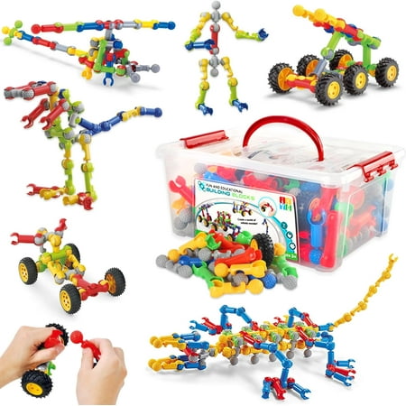 170 Pcs STEM Building Toys for Kids Ages 4-8, Building Blocks Educational Construction Engineering Building Kit for Age 3 4 5 6 7 8 9 Year Old Creative Kids Games, Christmas Birthday Gifts Boys Girls