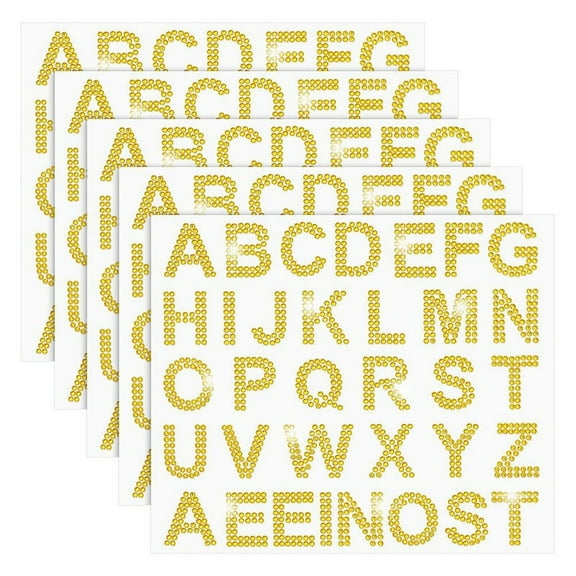 170 Pcs Silver Rhinestone Letter Stickers, 5 Sheets 34 Letters Glitter Bling Alphabet Letter Stickers Gold