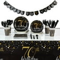 thumbnail image 1 of 170-Piece 70th Birthday Party Supplies, Serves 24 Black and Gold Plates, Napkins, Cups, Cutlery, Tablecloth and Banner, 1 of 10