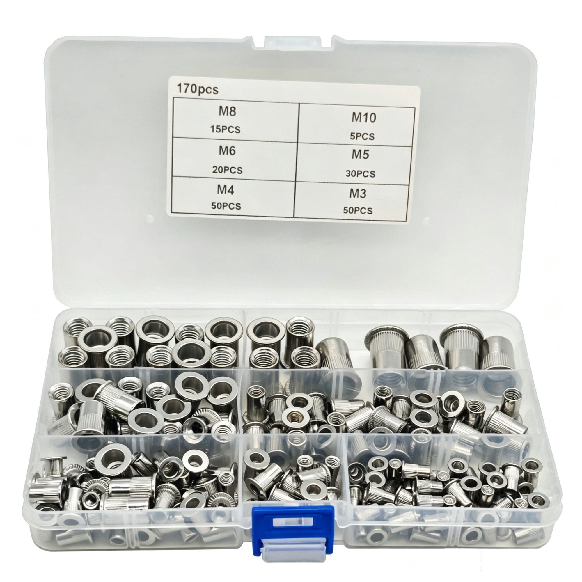 170 Pieces 304 Stainless Steel Riveting Nuts Set - M3-M10 Flat-Headed ...