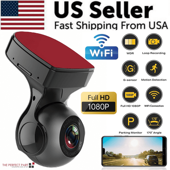 170 ° WiFi Dash Cam Recorder Car Camera HD 1080P Car DVR Vehicle Video G-Sensor