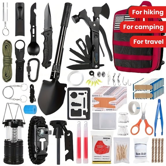 170-piece survival kit, trauma kit, contains most of the tools needed to survive in the wild, is the best gift for people who like hiking, outdoor exploration, camping, travel.