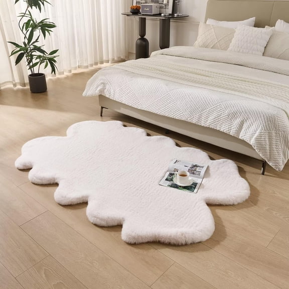 1700GSM Fuzzy Faux Sheepskin Fur Area Rug,Extra Soft Faux Fur Mat,Fluffy Shaggy Fur Rug for Bedroom Living Bedside Rug Room Decor-Ivory White, 4 x 6 ft