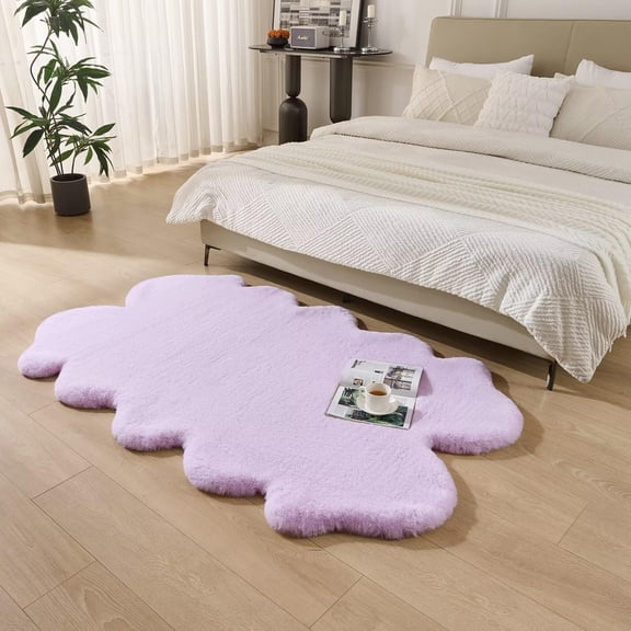 1700GSM Fuzzy Faux Sheepskin Fur Area Rug,Extra Soft Faux Fur Mat,Fluffy Shaggy Fur Rug for Bedroom Living Bedside Rug Room Decor-Lavender, 4 x6 ft