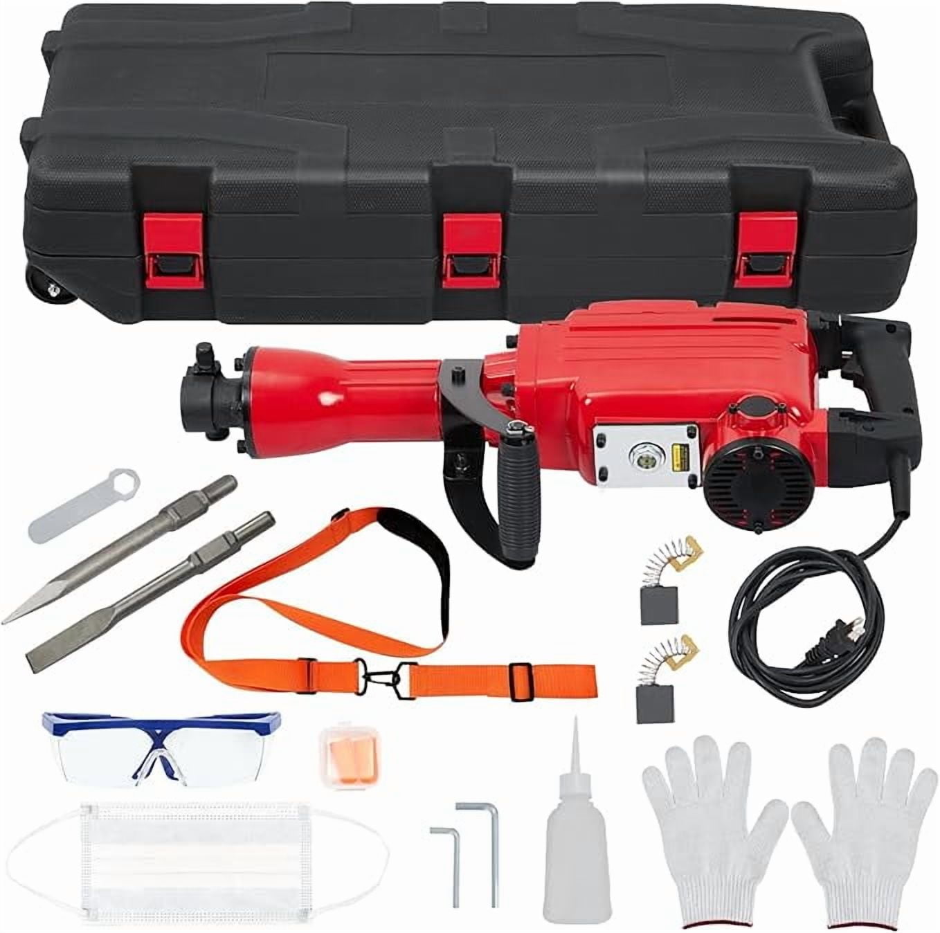 1700W 3pcs Electric Demolition Jack Hammer - Powerful Concrete Breaker, Ergonomic 360° Rotating Handle, Durable Aluminum Construction, Quick Chuck Assembly, Electric Shock Proof Handle