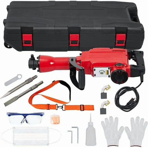 1700W 3pcs Electric Demolition Jack Hammer - Powerful Concrete Breaker, Ergonomic 360° Rotating Handle, Durable Aluminum Construction, Quick Chuck Assembly, Electric Shock Proof Handle