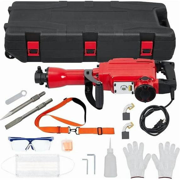 1700W 3pcs Electric Demolition Jack Hammer - Powerful Concrete Breaker, Ergonomic 360° Rotating Handle, Durable Aluminum Construction, Quick Chuck Assembly, Electric Shock Proof Handle