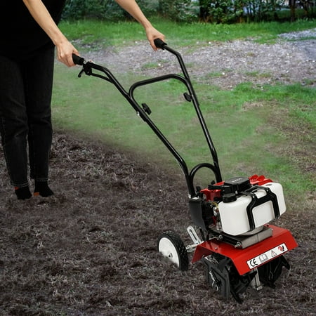1700W Garden Tiller Cultivator,52CC 2-Stroke Gas Powered Engine Rototiller Garden Tool with Widened Mud Flap Cordless with Long Handle Strong Power Garden Cultivator for Plowing Turning Soil Ditching