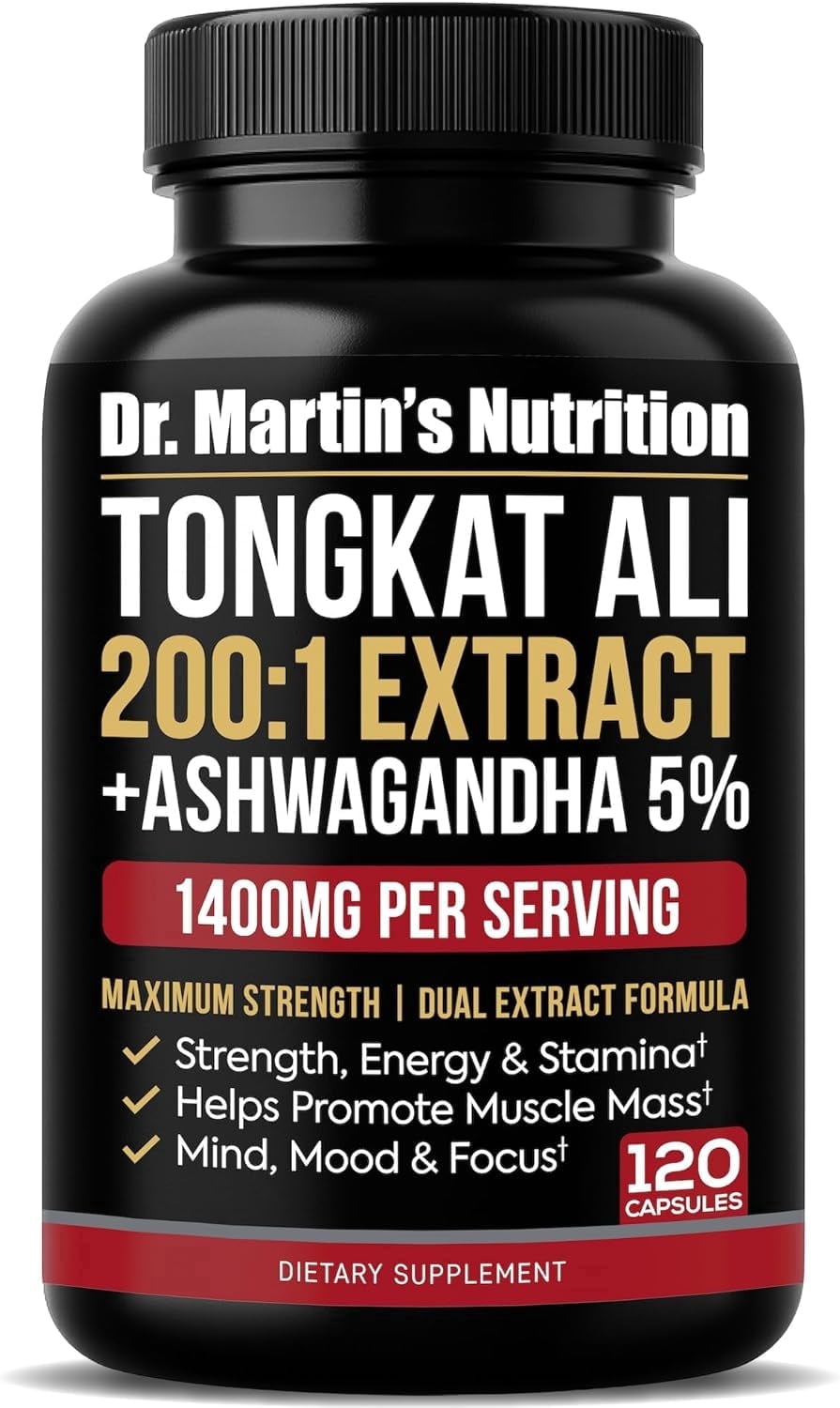 Tongkat Ali 200:1 Extract with Ashwagandha 5% Withanolides | Herbal Adaptogen Supplement | 120 Capsules | Non-GMO, Gluten Free