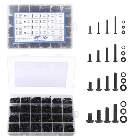 1705 Pcs Machine Screw Set, M2 M3 M4 M5 Bolts Nuts Washers, Hex Button Cap Assortment with Organizer Case, 10.9 Grade Steel Fasteners for Repair DIY