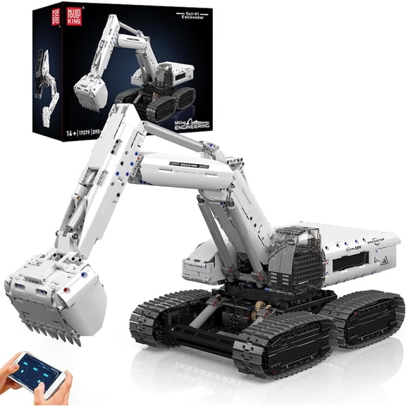 17079 Technik Crawler Excavator Model, 3195 Pieces Building Block Harvesting Machine, Remote Controlled Excavator Vehicles, Building Blocks, 2.4 G Remote Control and App Dual Control