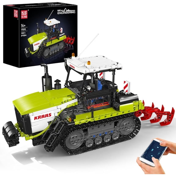 17093 Crawler Tractor Technique Building Set, App-Controlled/RC Farm Truck Construction Vehicle Toys, DIY Engineering STEM Model Kit, 1357 Piece