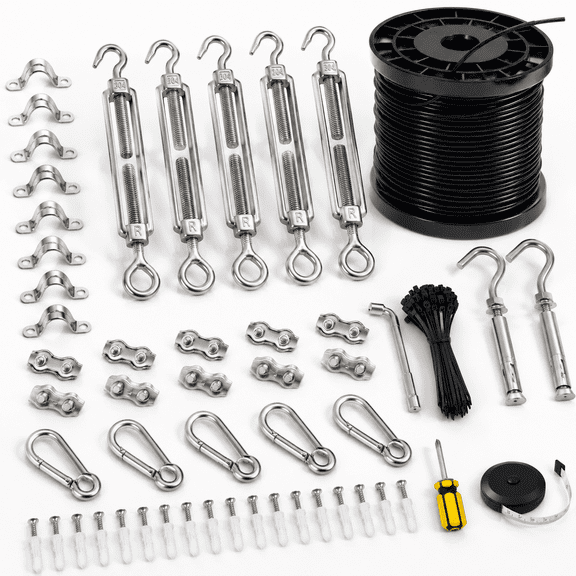 170FT Coated Stainless Steel Outdoor String Light Hanging Kit