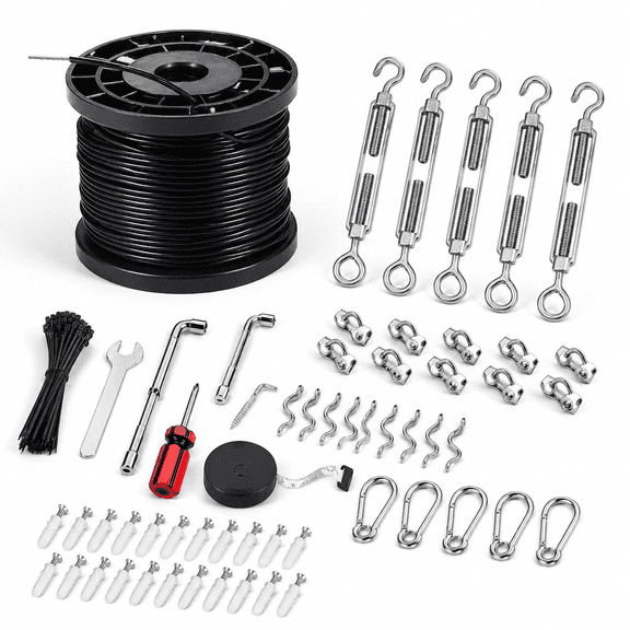 170FT Outdoor String Light Hanging Kit with Stainless Steel 304 Guide Wire