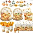 thumbnail image 1 of 170PCS Fall Party Decorations Kit Includes Pumpkin Harvest Disposable Paper Plates, Napkins, Cups, Cutlery, Banner, Tablecloth for Autumn Holiday Thanksgiving Autumn Party Decorations, Serve 24, 1 of 7