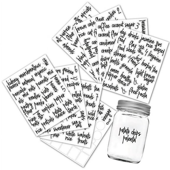 170PCS Pantry Label Printed Home Containers Jars Bottles Tags Waterproof Transparent Self-Adhesive Kitchen Food Label Stickers