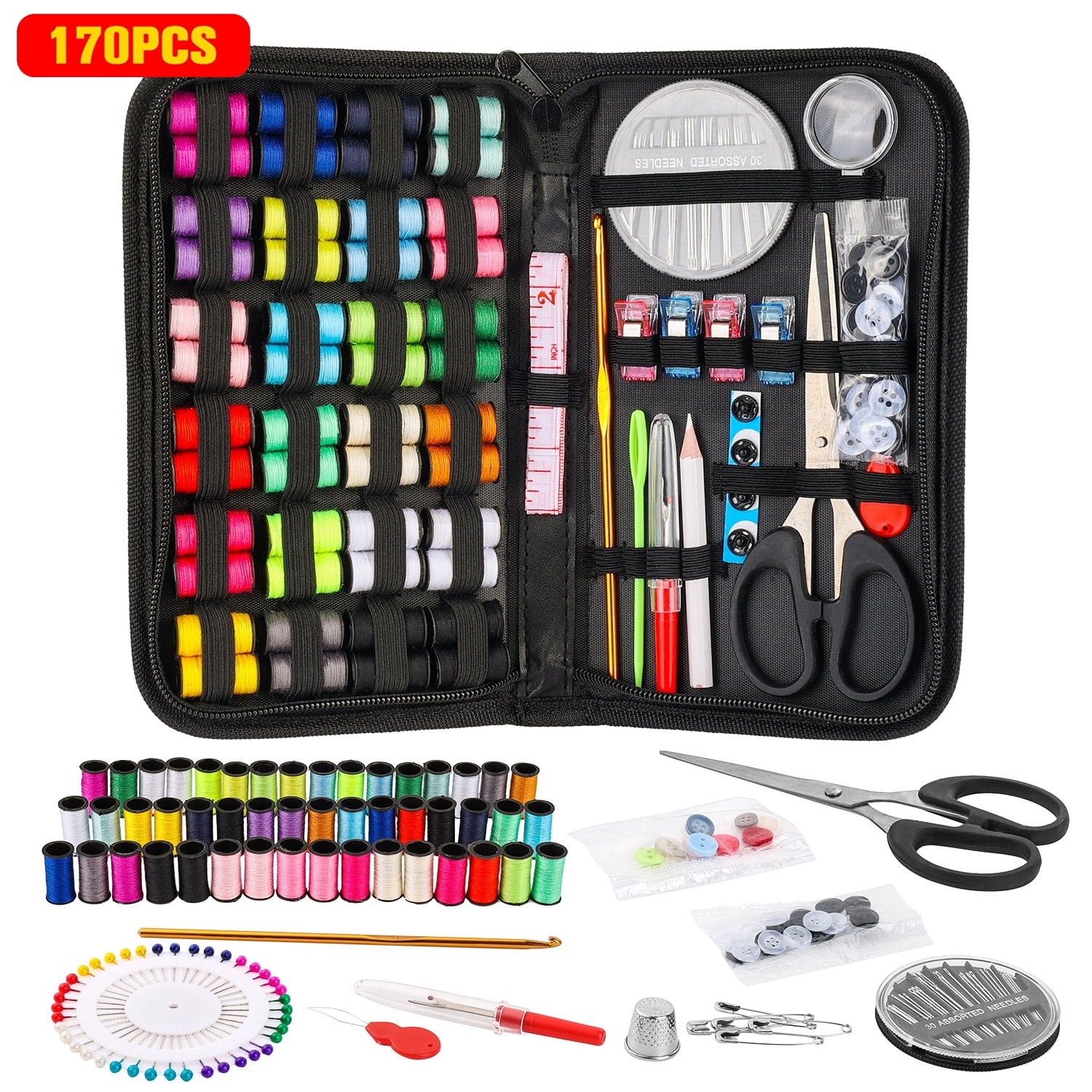 170PCS Sewing Kit for Adults Kids Beginners Travel Needle and Thread Kit DIY Sewing Supplies with Multi color Thread Needles Scissors Thimble