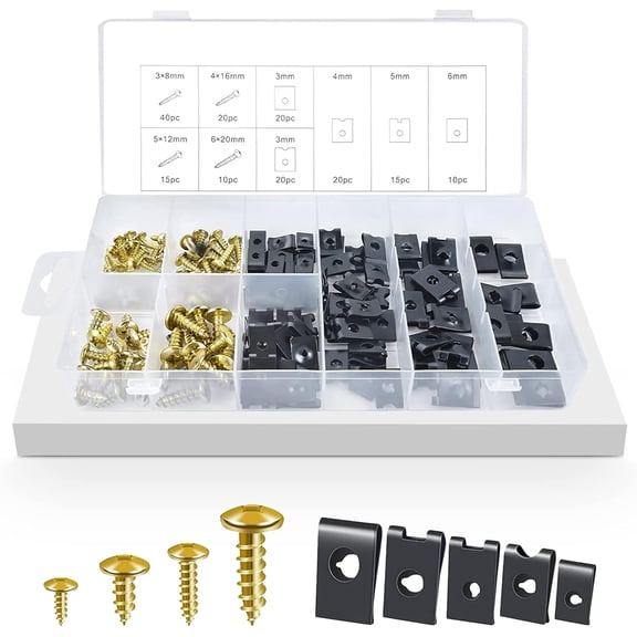 170PCS U-Clip Screw Kit,Car U Clip with Screw,Auto Car U Nuts with Self Tapping Screw Spire U Clips Car Fastener Clips Set,Car Interior Assortment Kit for for Dash Door Panel Interior Trim Panels
