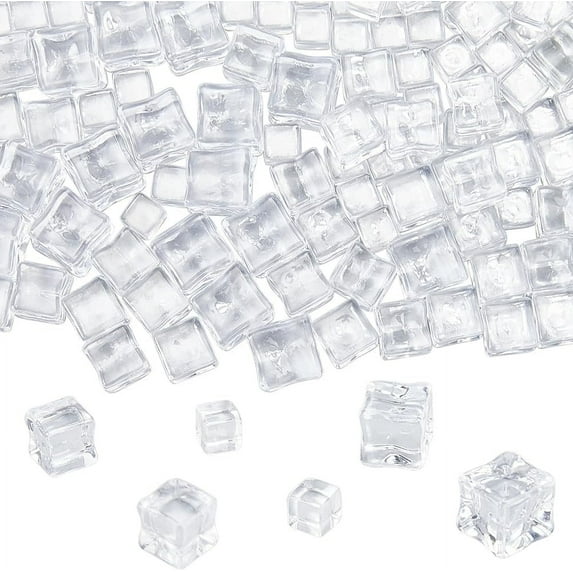 170Pcs 3Styles Clear Plastic Cubes Transparent Gem Blocks Square Faux Ice Cubes